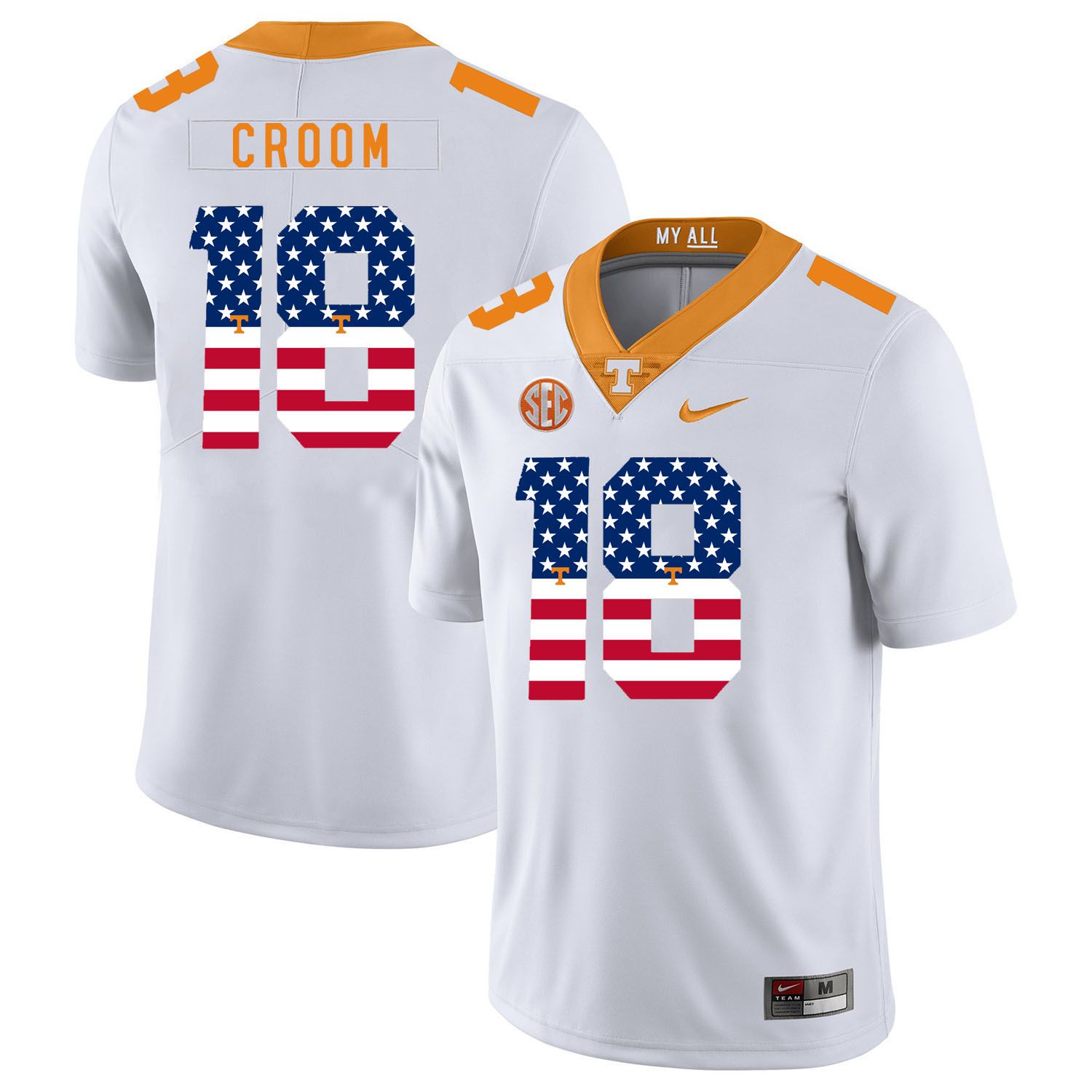 Men Tennessee Volunteers #18 Croom White Flag Customized NCAA Jerseys